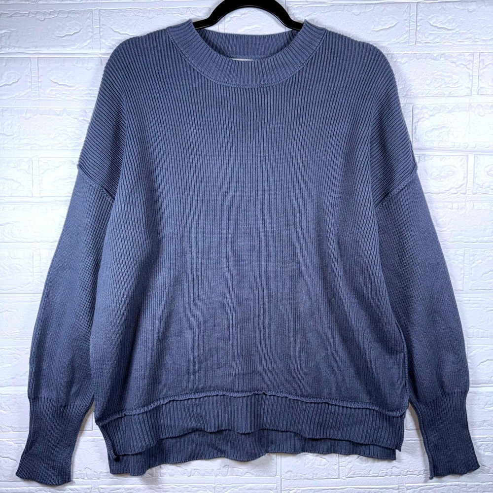Moon & Madison Sweater Women Large Blue Ribbed Knit High Low Hem Oversized